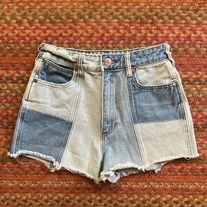 WRANGLER BILLABONG PATCHWORK DENIM CUT OFF SHORTS
